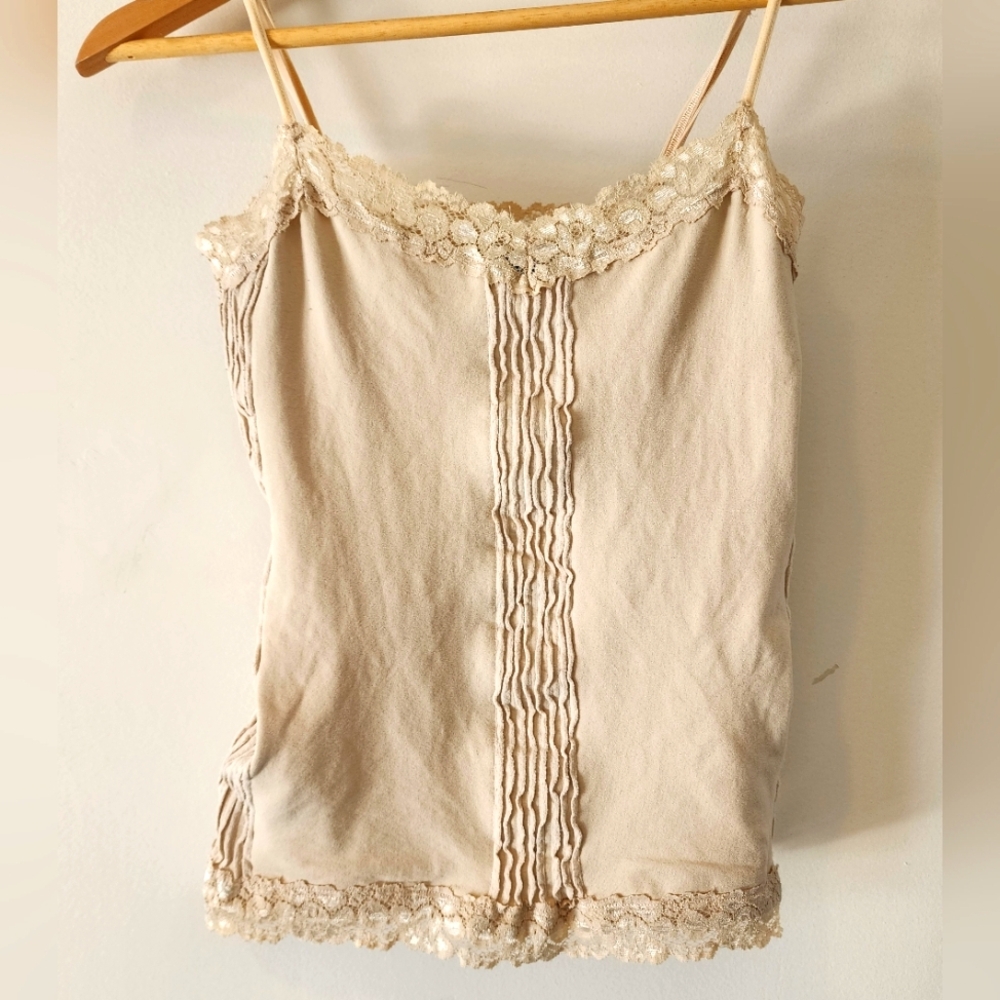 Bebe Lace Trim Beige Top Size M/L Stretchy With Adjustable Straps